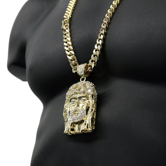 14k Jesus Huge Pendant 30" 10mm Necklace - Picture 3 of 5